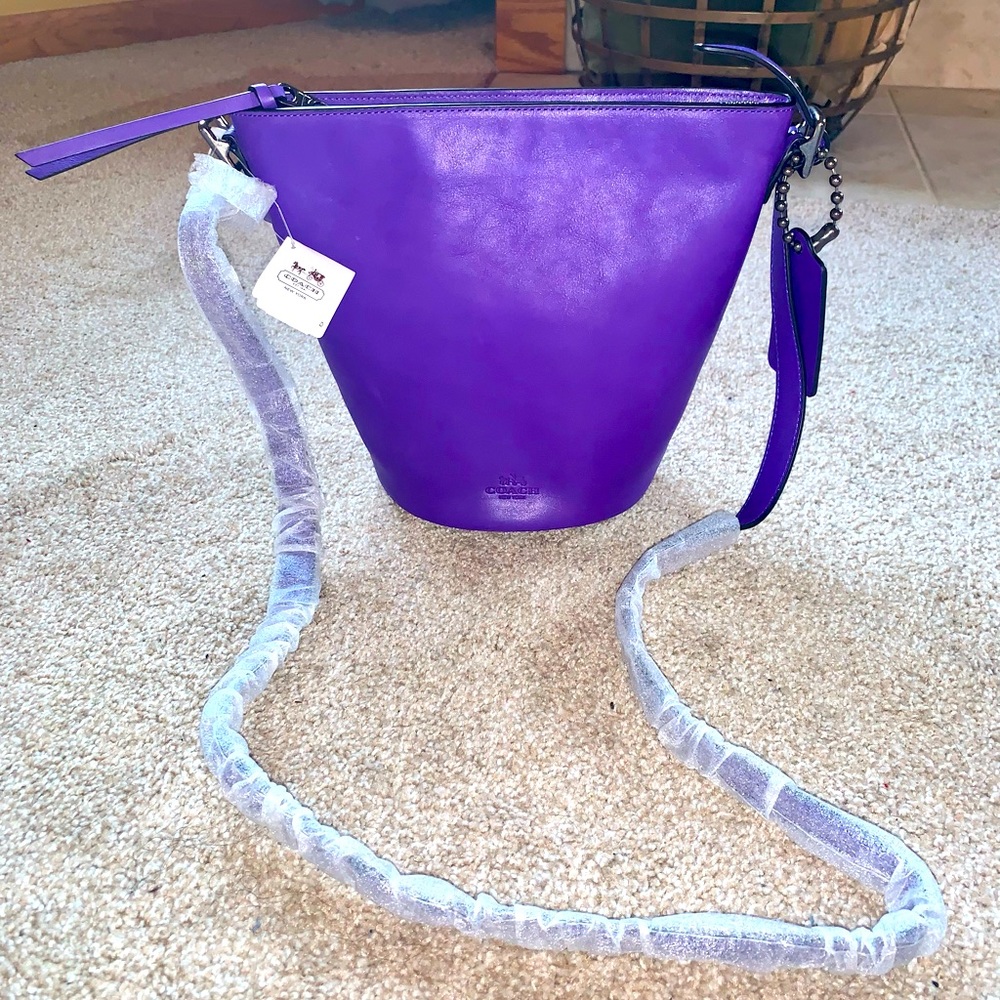 Coach Purple Leather Crossbody Bucket Bag